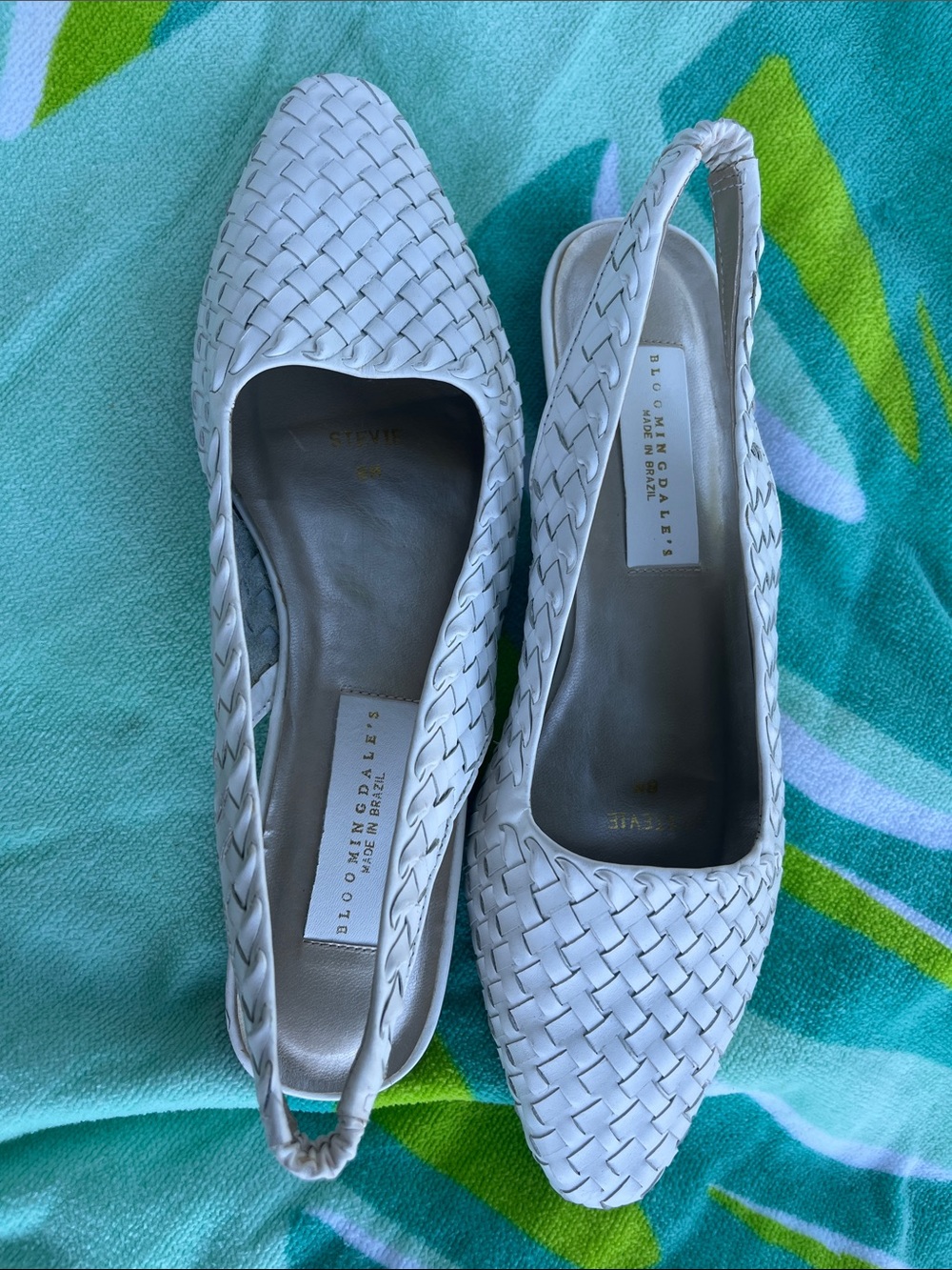 BLOOMINGDALE’S WHITE WOVEN LEATHER SLINGBACK STEVIE FLATS SIZE 8 - Picture 4 of 9